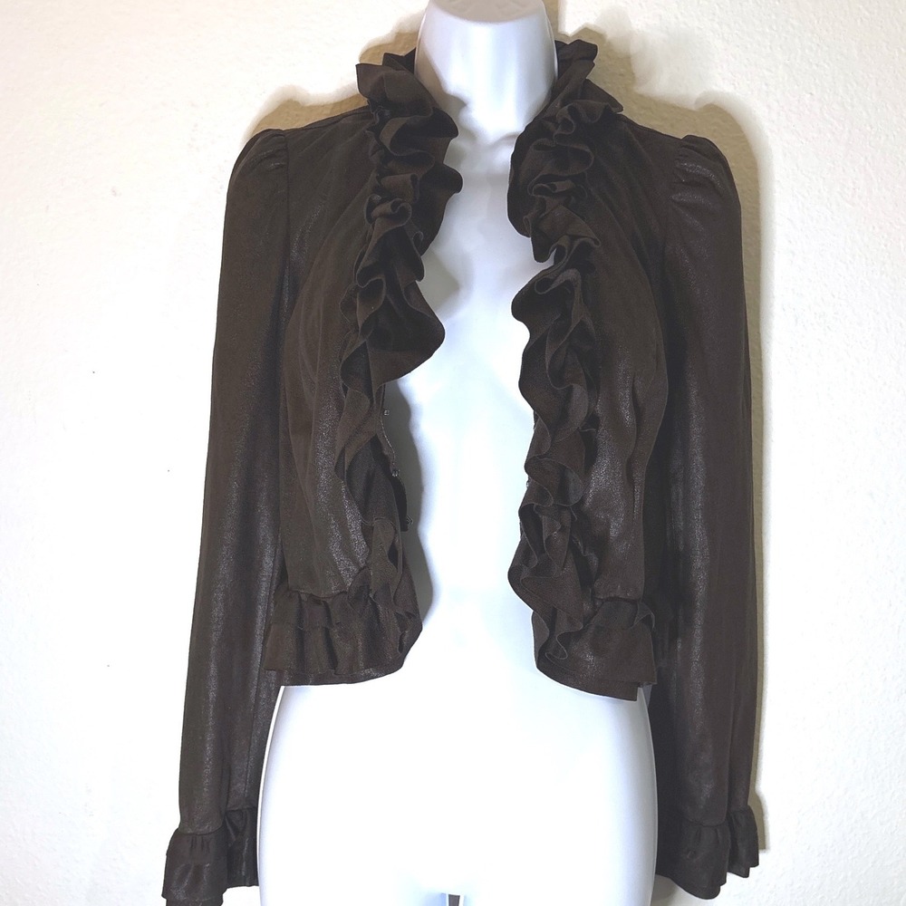 Cropped Jacket M Brown Whimsigoth Ruffle Victorian Steampunk Dark Forest Fairy